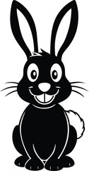 Cute Bunny vector, Smiling Cute Bunny silhouette vector illustration, Cute Bunny line art vector