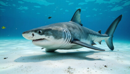 Majestic hammerhead shark swimming over sandy ocean floor, marine beauty
