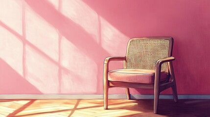 Cozy winter room with a large window revealing a snowy landscape, soft natural light filling the space, style book illustration