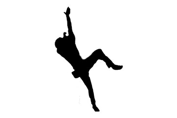 silhouette of a climber on a white background, metaphor for achieving the goal and advancing one's dreams even if the path is complex