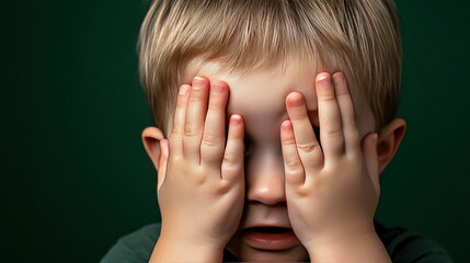 Young Boy Hiding His Face, Showing Fear, Anxiety, or Sadness