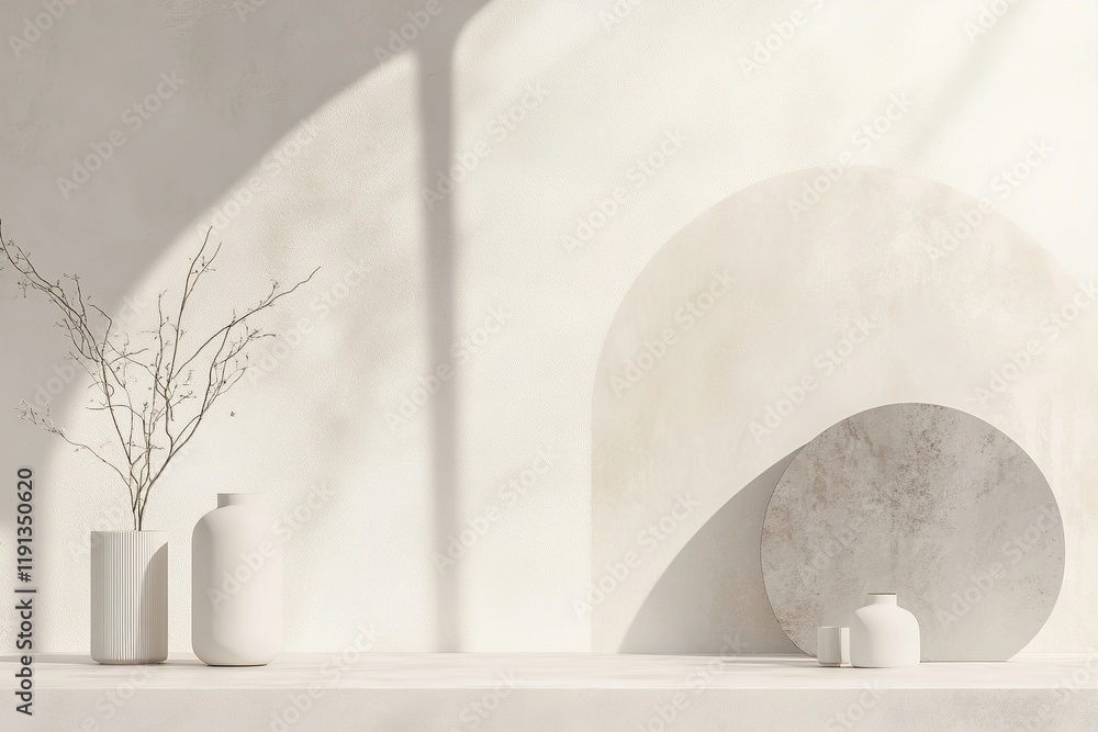 Poster minimalist scandinavian-inspired background featuring geometric shapes in soft tones with ample spac