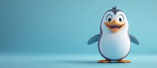 Obraz premium Joyful Penguin Cartoon Character on Light Blue Background