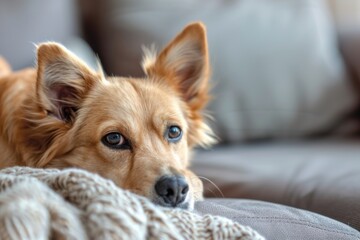 Relaxed dog on sofa at home