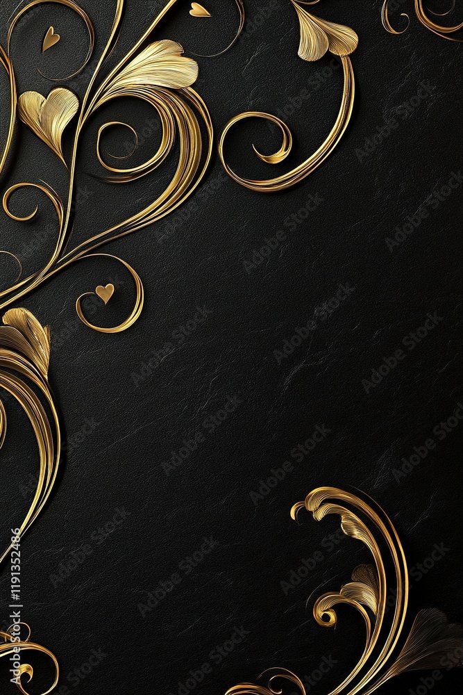 Poster elegant matte black background with luxurious metallic gold patterns ideal for modern design project