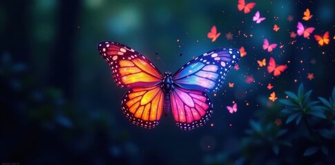 A swarm of flying butterflies forms a dark, mysterious shape , insects, dark