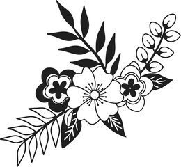 Flower line art. Hand drawn flowers, meadow herbs, wild plants, botanical elements for design projects. Vector illustration.