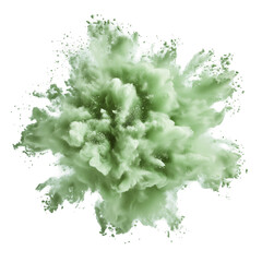 Light green powder explosion isolated on white and transparent background