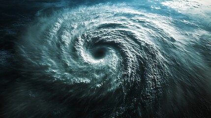 Top-down view of a powerful storm eye in the ocean