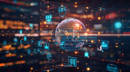 Concept of global business connectivity with a globe surrounded by SAP process automation icons


