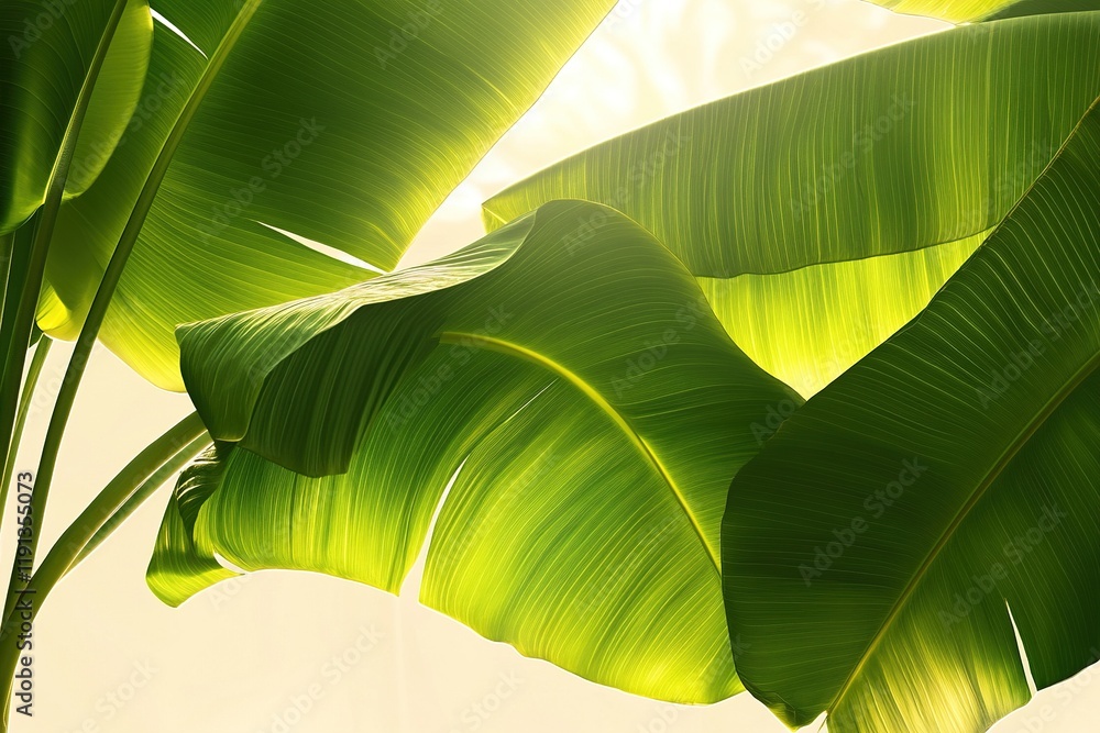 Poster tropical palm leaves create a soothing backdrop with soft light and ample space for text overlay in 