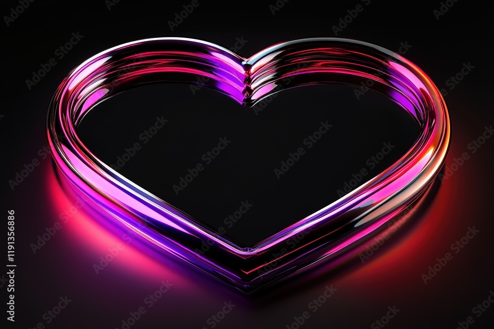 Poster modern abstract chrome valentine's day frame with neon edges on a black background for creative text