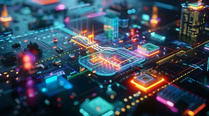 Obraz premium Abstract concept of machine learning algorithms interacting with SAP business modules