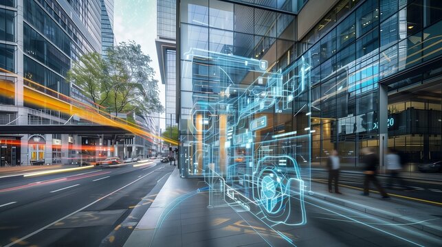 High-resolution visualization of a business environment with integrated risk mitigation, strategy planning, and resolution icons


