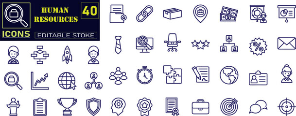 human resources set icons , Manpower, human, job, hire, work, professional, active and so on. Vector outline icons set.