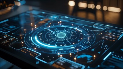 Holographic interface showing real-time SAP analytics and business process monitoring
