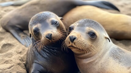 Naklejka premium Two Baby Seals on the Beach