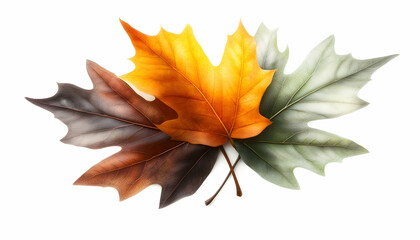 Autumn maple leaves, vibrant fall colors, isolated on white background, perfect for seasonal design