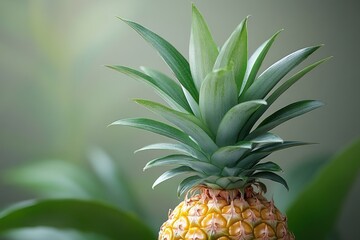 Fototapeta premium Fresh pineapple, vibrant green leaves, tropical fruit.