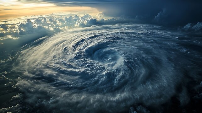 Aerial image of a powerful storm's center over the sea