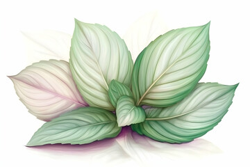 Fototapeta premium Close-up of variegated leaves, botanical illustration, white background, studio shot, ideal for design and print