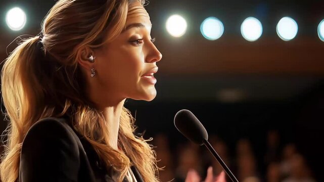 In an engaging presentation at the international investment forum, a businesswoman captivates the audience with her insights, inspiring future entrepreneurs to take action and innovate