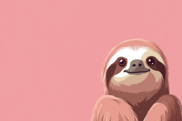 Adorable smiling sloth relaxing and hanging on a tree branch in a lush jungle, enjoying its peaceful habitat
