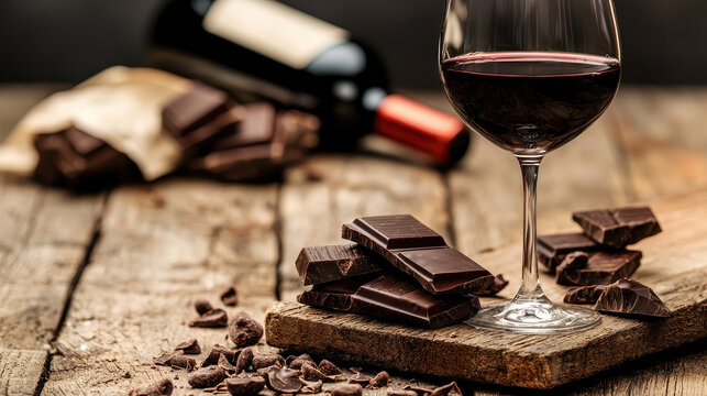 Delight in chocolate and wine pairing on rustic wooden table