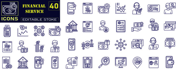 Financial Services Thin Line Icons . Linear icon collection. Editable stroke. Vector illustration .