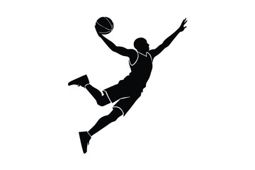 Basketball Player Silhouette Vector - Dynamic Dunking Pose in Black and White Design