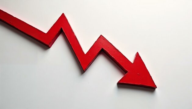 Bold red arrow zigzagging downward on white background representing decline