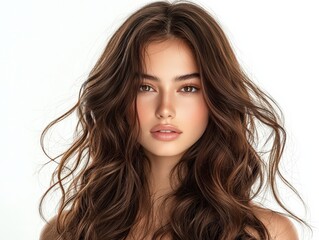 Naklejka premium wavy long thick hair women model fashion. Hair care with white isolate background