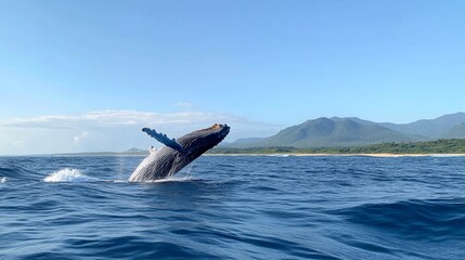 Fototapeta premium Majestic Whale Splashes in the Ocean