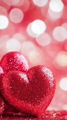 Fototapeta premium Sparkling Glittery Red Hearts with Bokeh Background Perfect for Valentine's Day : Generative AI