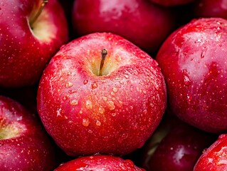 Freshly Washed Red Apples with Water Droplets in a Close Up Fruit Photography : Generative AI