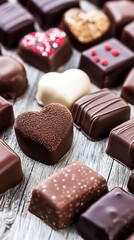 Assorted Gourmet Chocolates with Heart Shape and Artistic Decorations : Generative AI