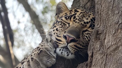 Obraz premium Sleepy Leopard Resting in a Tree