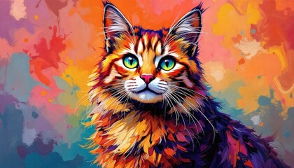 Vibrant Artistic Portrait of a Maine Coon Cat