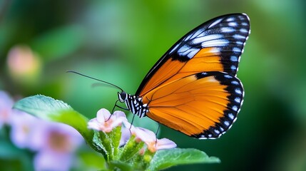 Naklejka premium Closeup of Vibrant Monarch Butterfly on Blooming Flower in Summer Garden : Generative AI