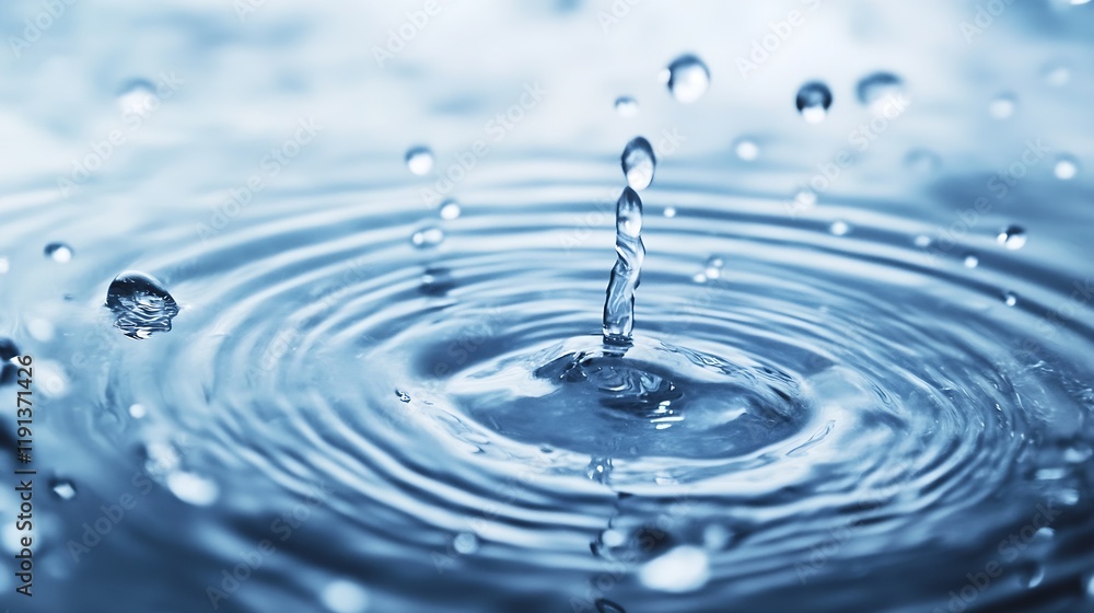 Poster Captivating close-up of water droplet splash creating serene ripple effect : Generative AI