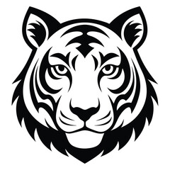 Obraz premium black and white tiger head logo design silhouette vector isolated on white background