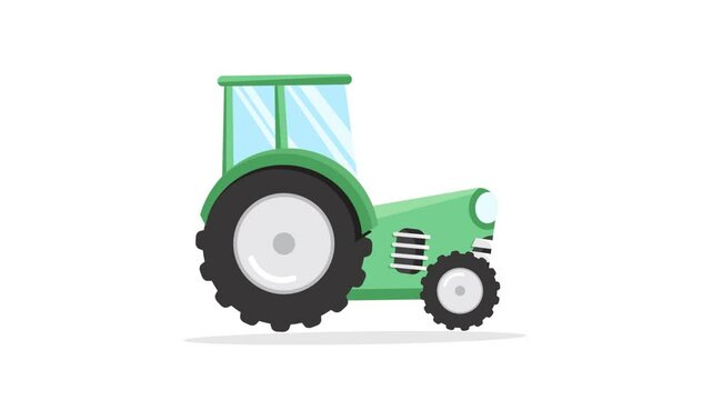 Farm tractor animation on white background