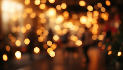 Fototapeta premium Festive bokeh lights in warm tones create a magical atmosphere