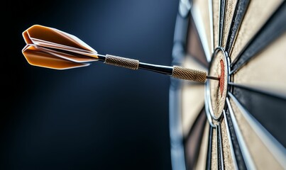Dart hitting bullseye; achieving a goal.