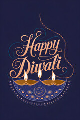 Happy diwali greeting card with traditional diya and elegant lettering