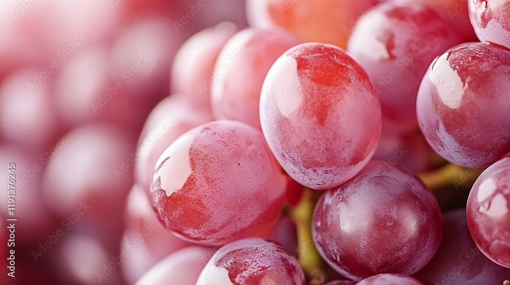 Poster macro shot of red grapes with dew drops highlighting freshness and ripeness : generative ai