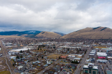 Fototapeta premium Aerial view of Missoula, Montana in December