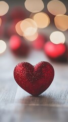 Fototapeta premium Red Glitter Heart with Warm Bokeh Lights Background for Romantic Occasions : Generative AI