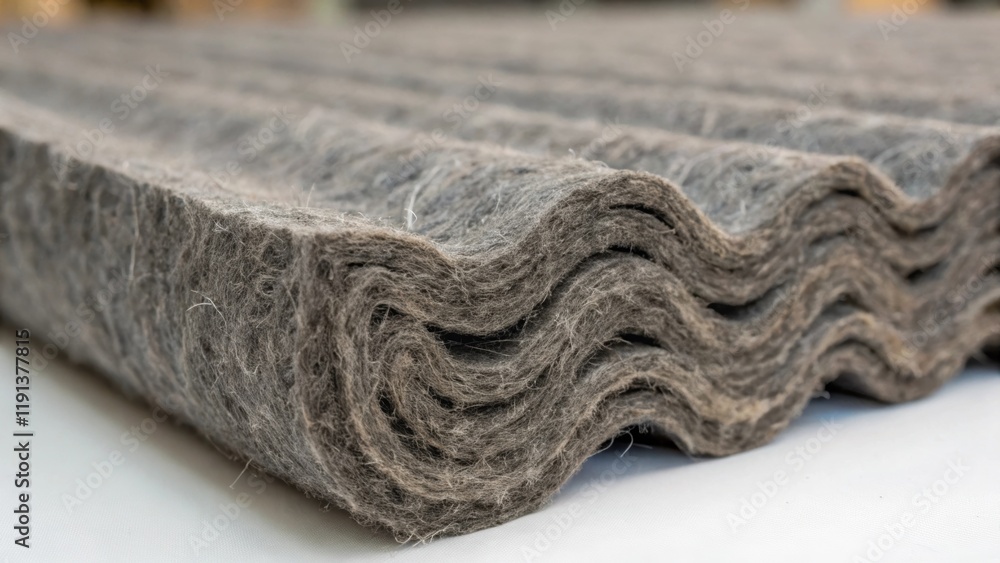 Poster a closeup examination of mineral wool insulation showing its wavy dense texture and charcoalgray col