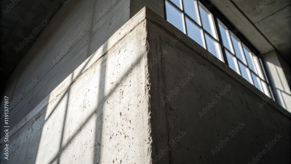 Aufkleber A closeup focuses on a corner of the concrete wall where bright light from a nearby window streams in highlighting sharp edges while casting darker shadows behind evoking a sense